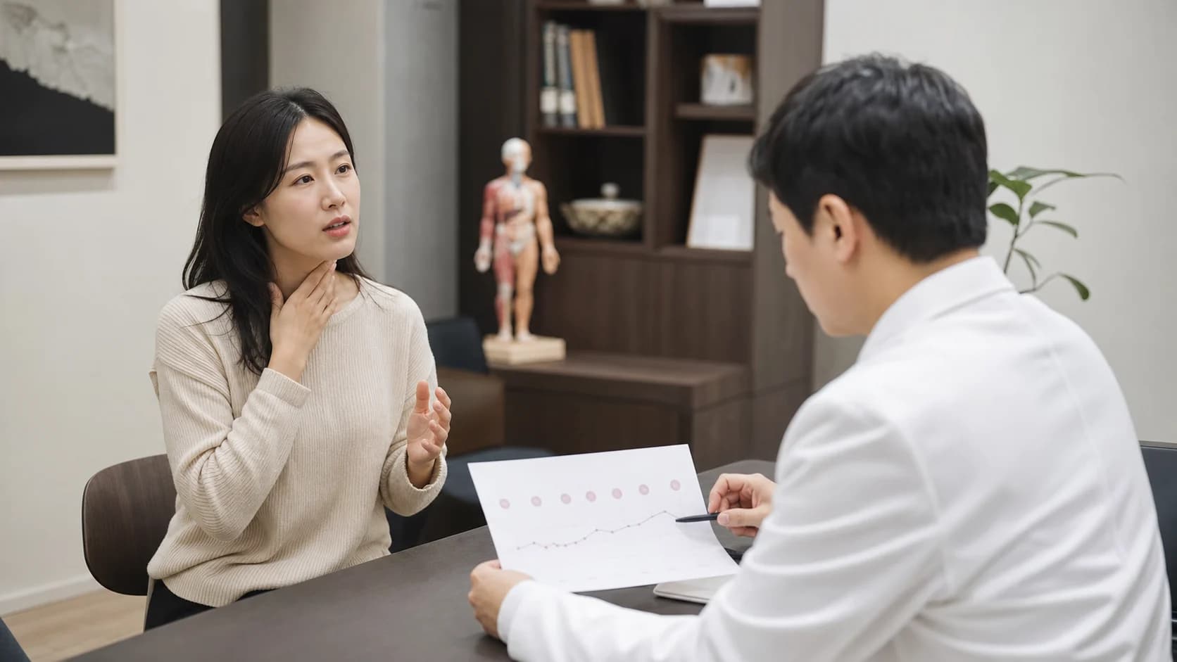 목소리와 인후 불편이 반복되는 상황을 살펴보는 상담