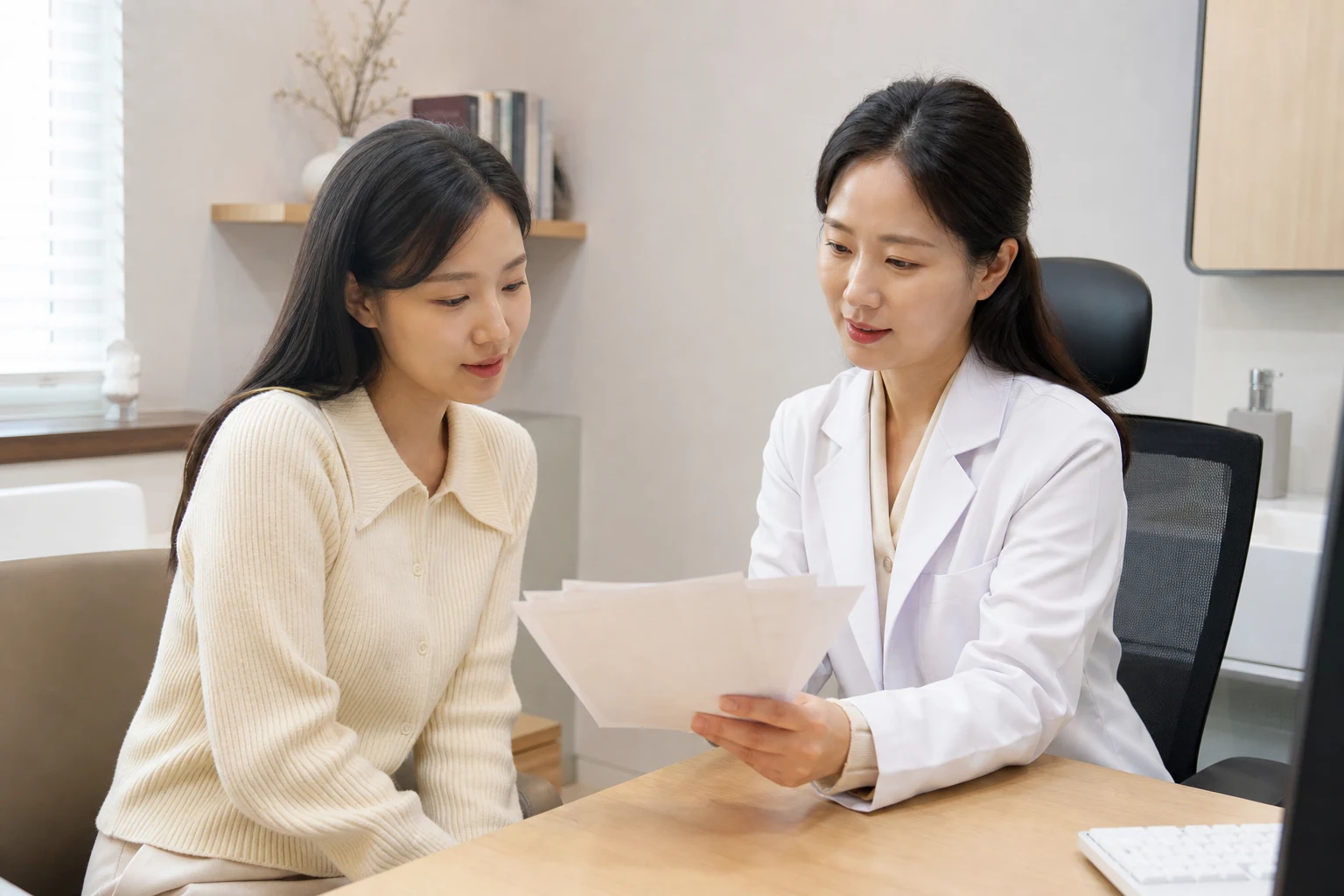 자연임신 준비 진료 전 증상과 검사·기록을 확인하는 장면
