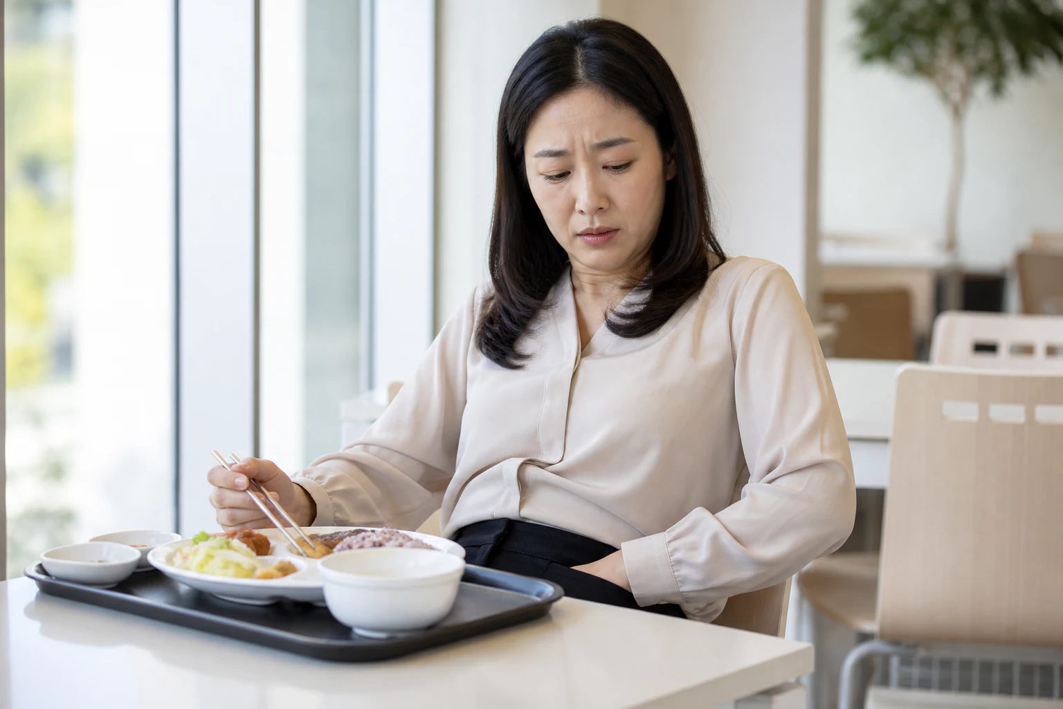 복부가스 진료 전 증상과 검사·기록을 확인하는 장면