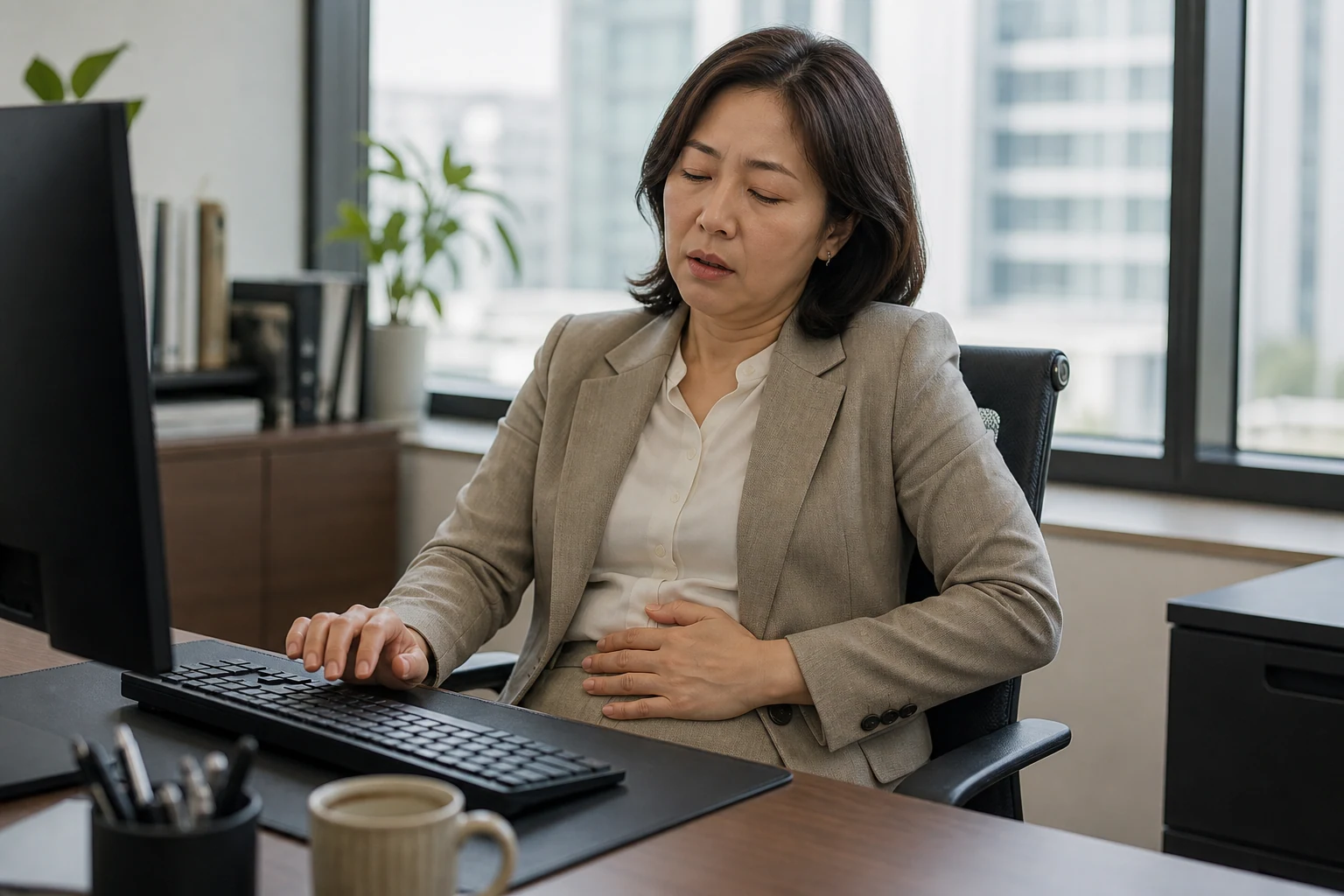 복부비만·내장지방 진료 전 증상과 검사·기록을 확인하는 장면