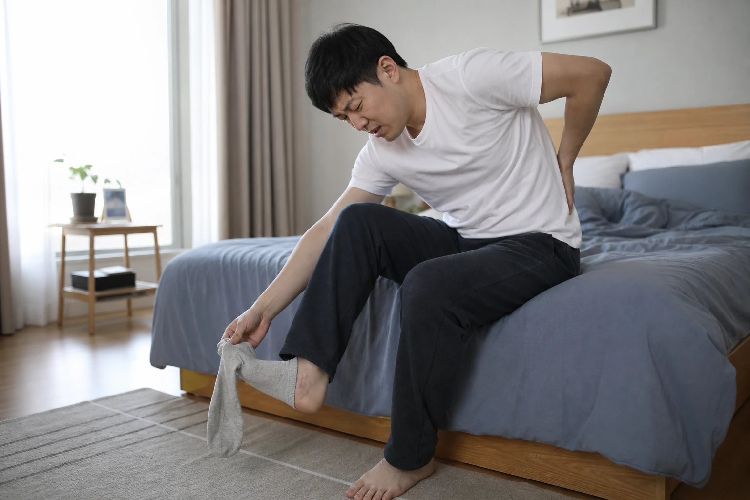 강직성 척추염 진료 전 증상과 검사·기록을 확인하는 장면