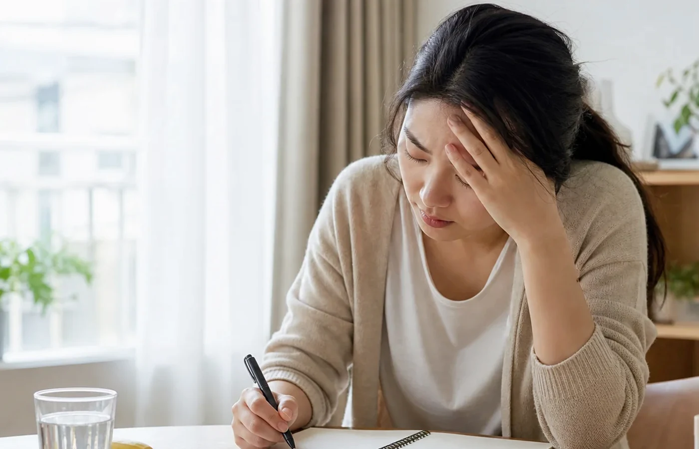 소아 아토피 보호자가 아이의 가려움 시간과 보습제 사용 기록을 생활 기록장에 적는 사진