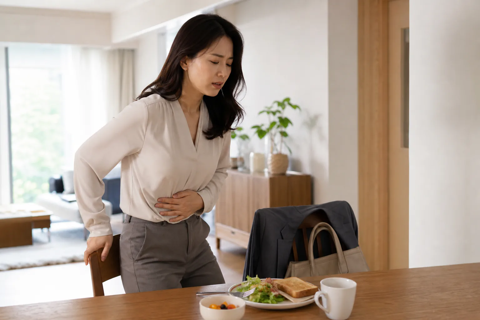 만성설사 진료 전 증상과 검사·기록을 확인하는 장면