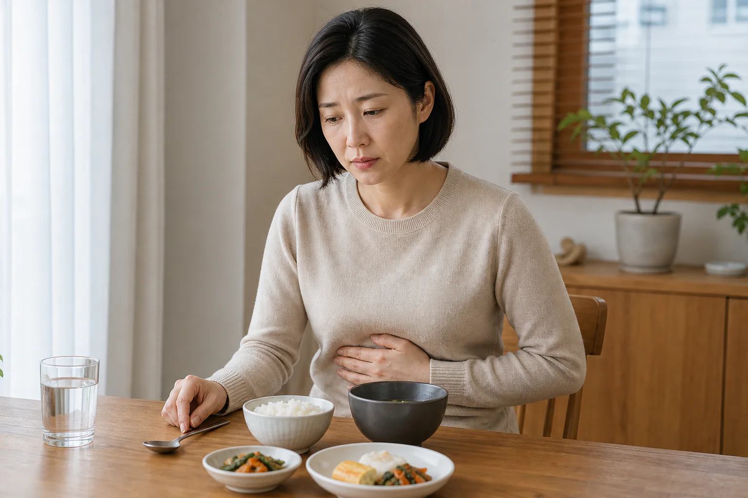만성위염 진료 전 증상과 검사·기록을 확인하는 장면