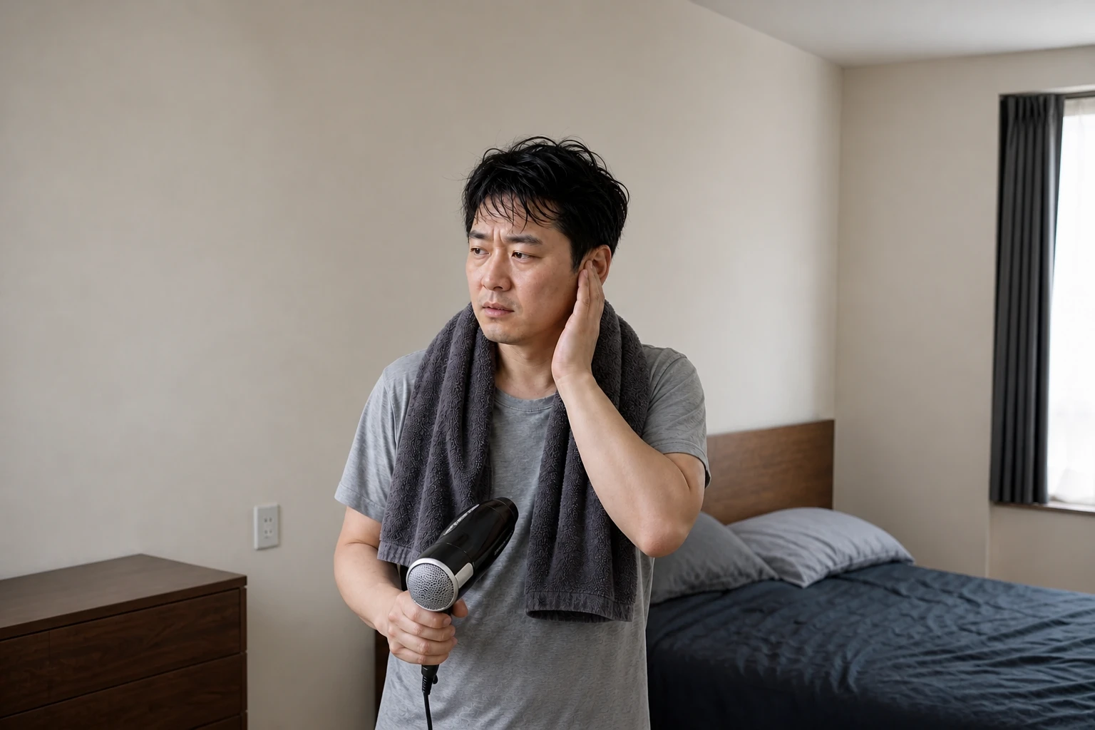 만성중이염 진료 전 증상과 검사·기록을 확인하는 장면