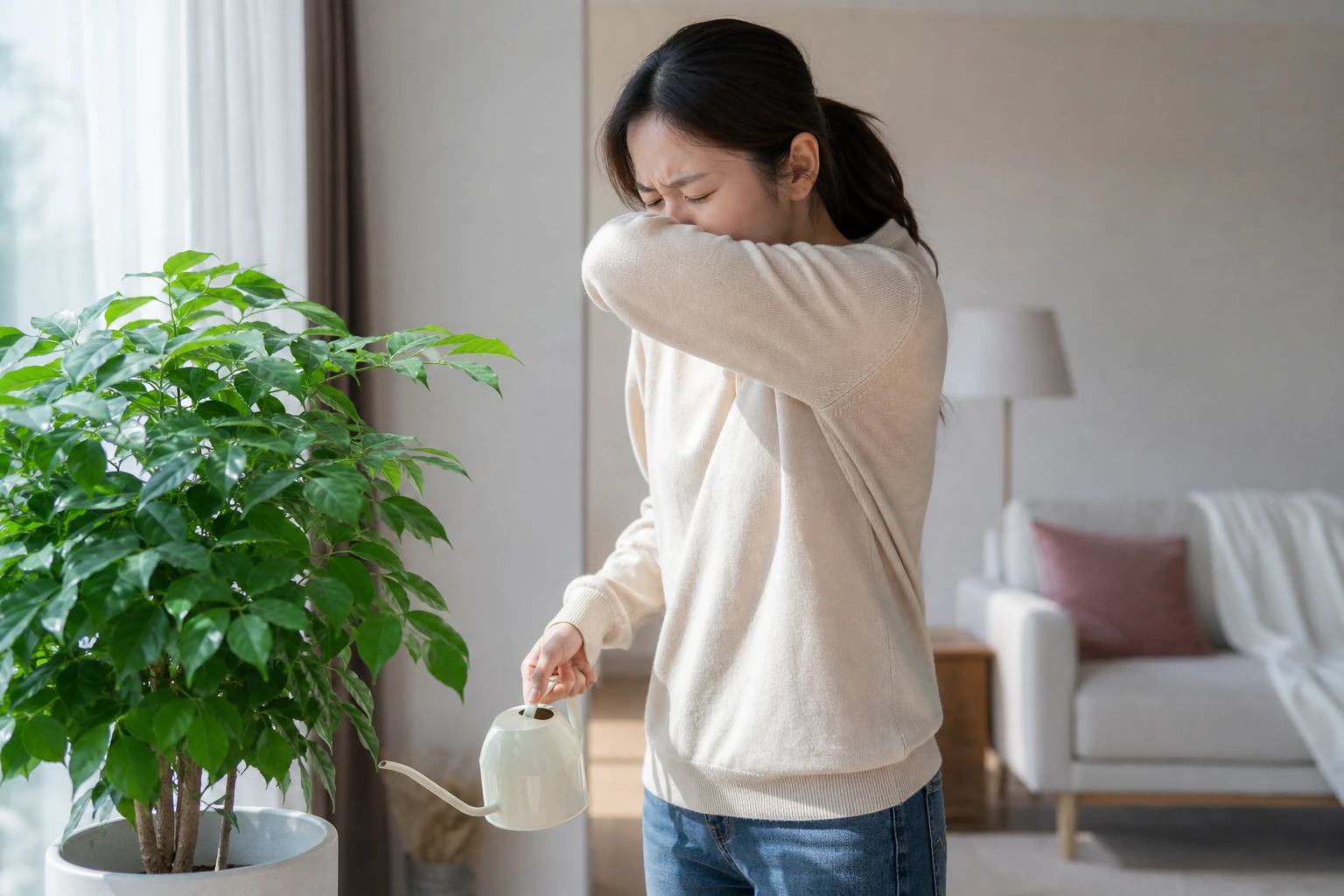 만성비염 진료 전 증상과 검사·기록을 확인하는 장면