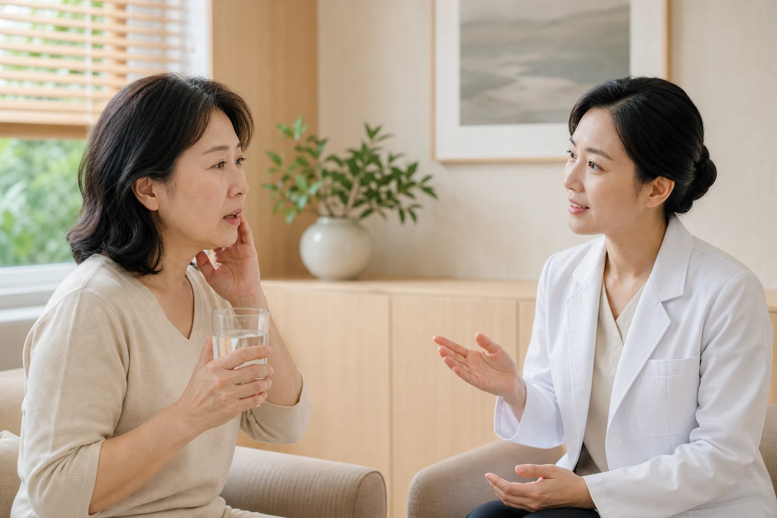 당뇨로 겪는 불편을 상담하는 환자와 의료진