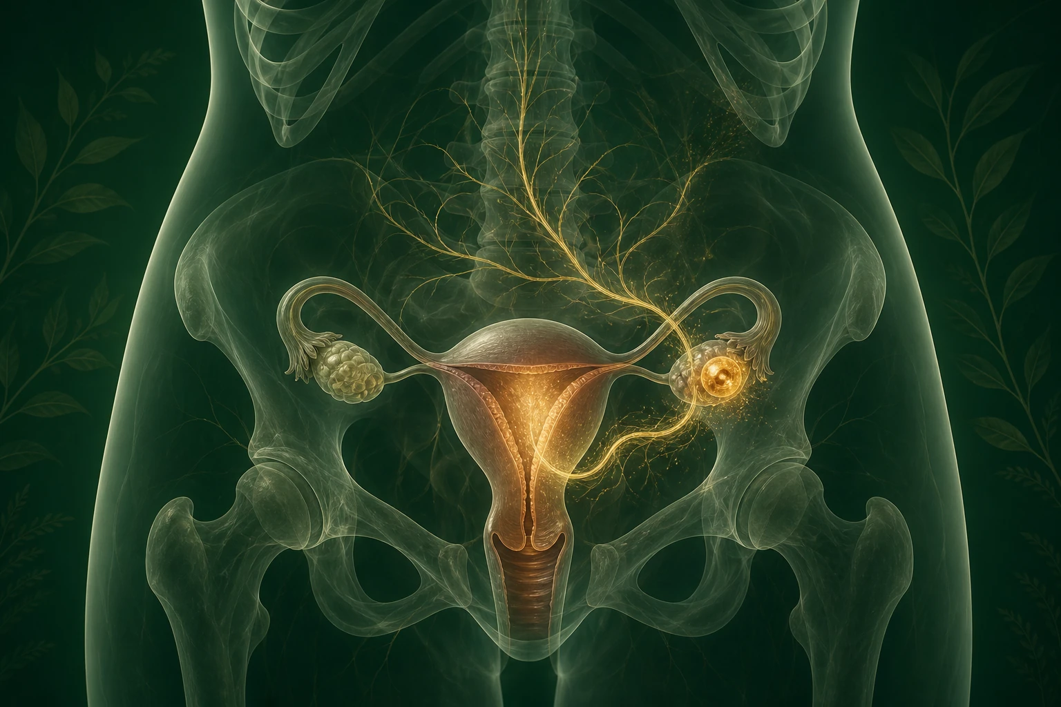 황체기결함의 원인과 변화가 여성 생식기관과 관련 신호에 미치는 관계를 보여 주는 질환별 의료 렌더