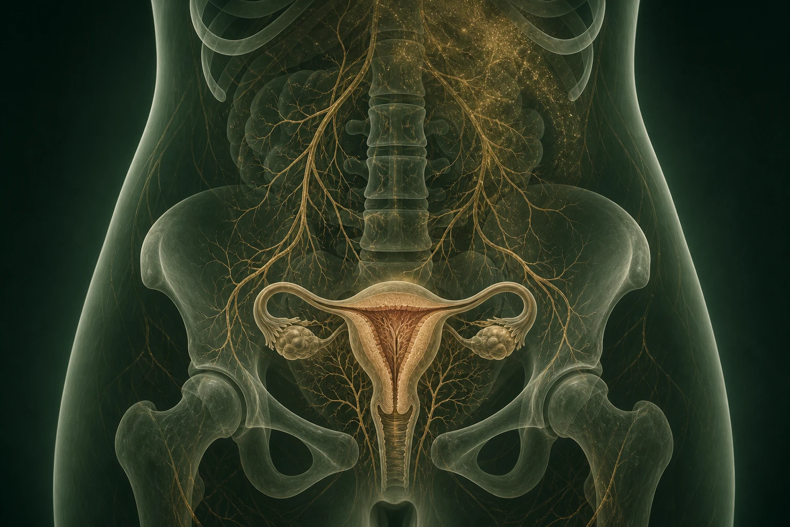 월경과다의 원인과 변화가 여성 생식기관과 관련 신호에 미치는 관계를 보여 주는 질환별 의료 렌더