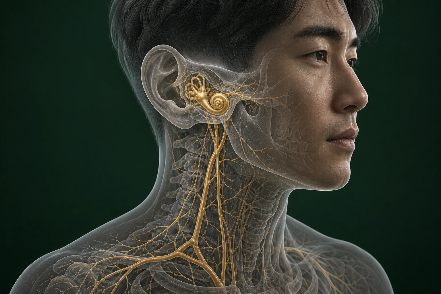 내이 림프액과 귀 주변 혈류 이동을 표현한 이명 물질 흐름 이미지