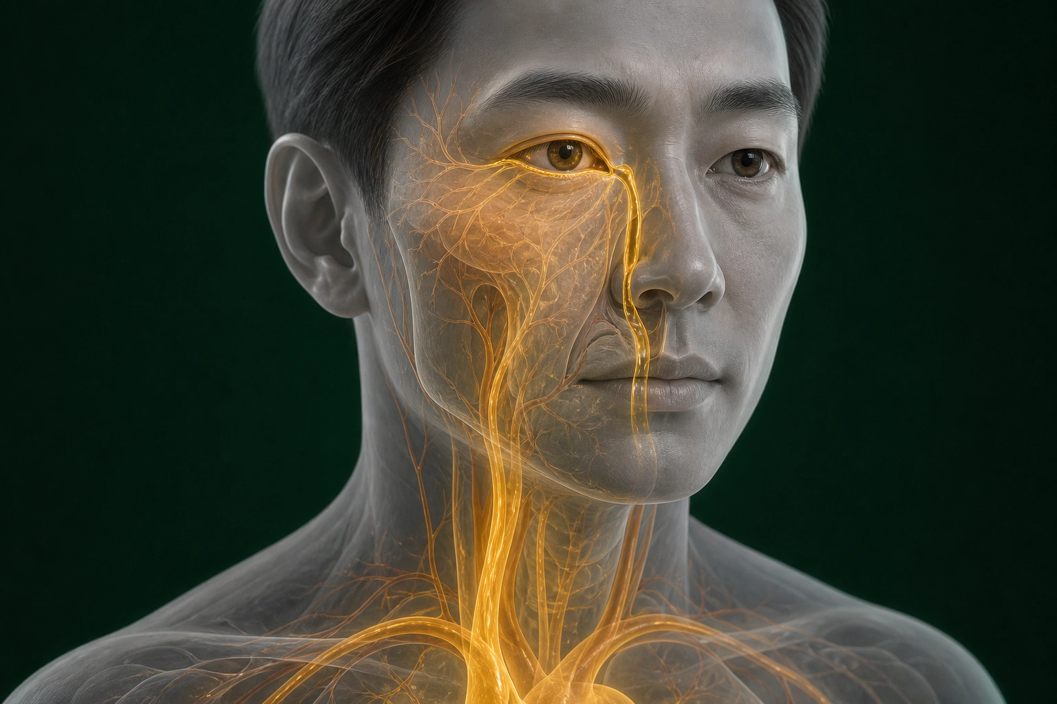 눈물막·눈물 배출과 안와 혈류 이동을 표현한 안구통 물질 흐름 이미지