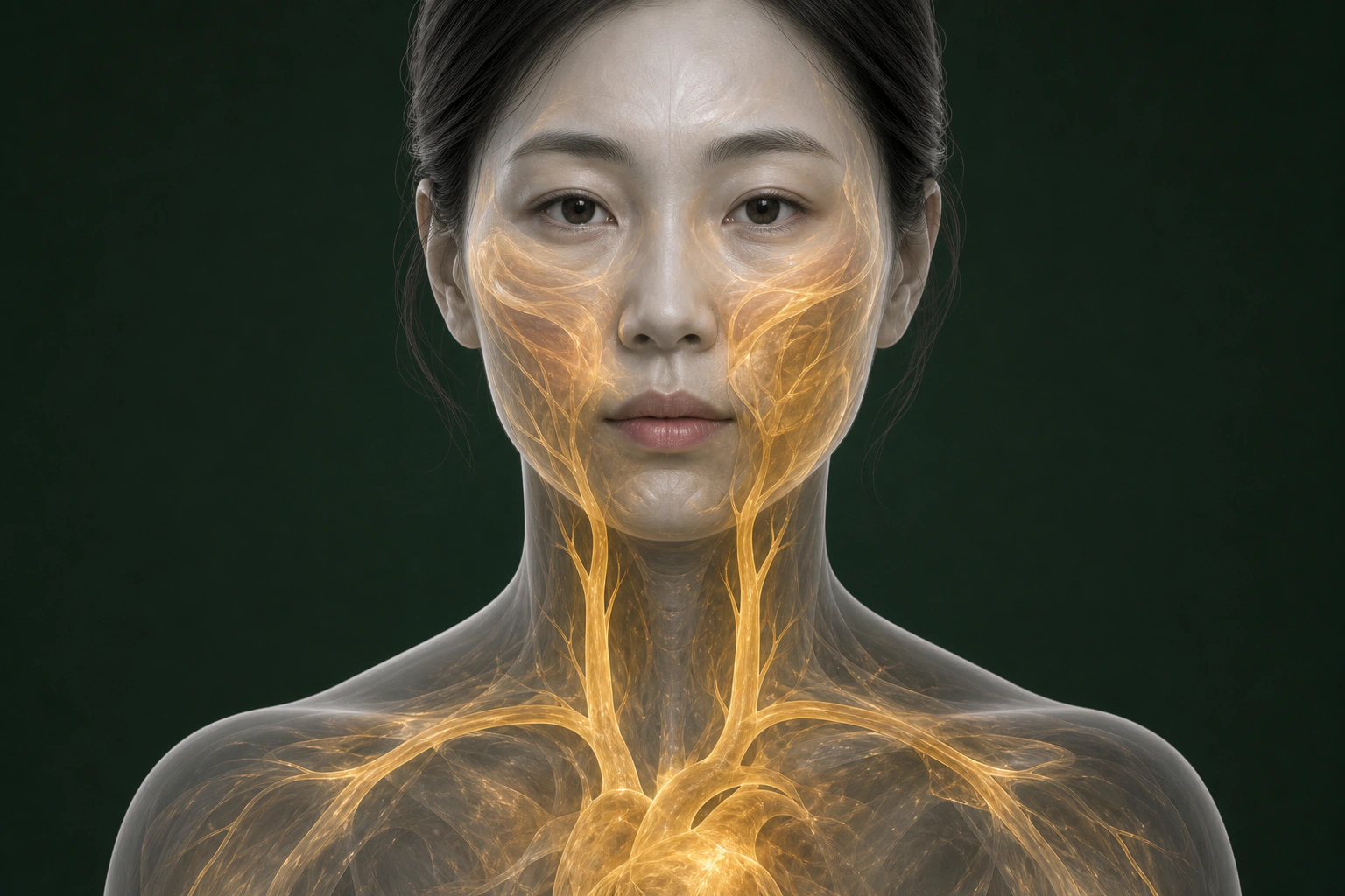 양쪽 얼굴의 혈류와 조직액 차이를 표현한 안면비대칭 물질 흐름 이미지