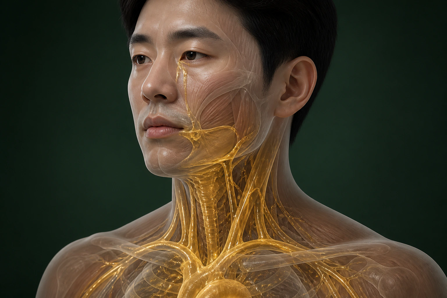 눈물·침과 얼굴 혈류 이동을 표현한 안면마비 물질 흐름 이미지