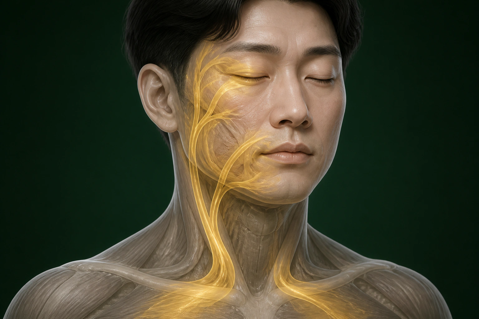 눈·볼·입 주변 근육의 혈류와 조직액 이동을 표현한 안면경련 물질 흐름 이미지