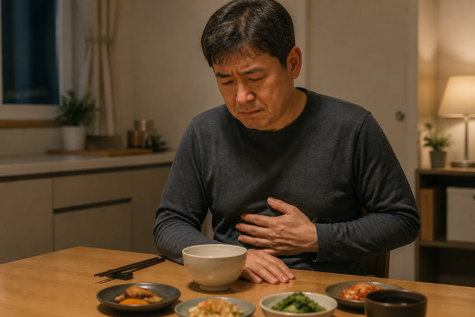 위궤양 진료 전 증상과 검사·기록을 확인하는 장면