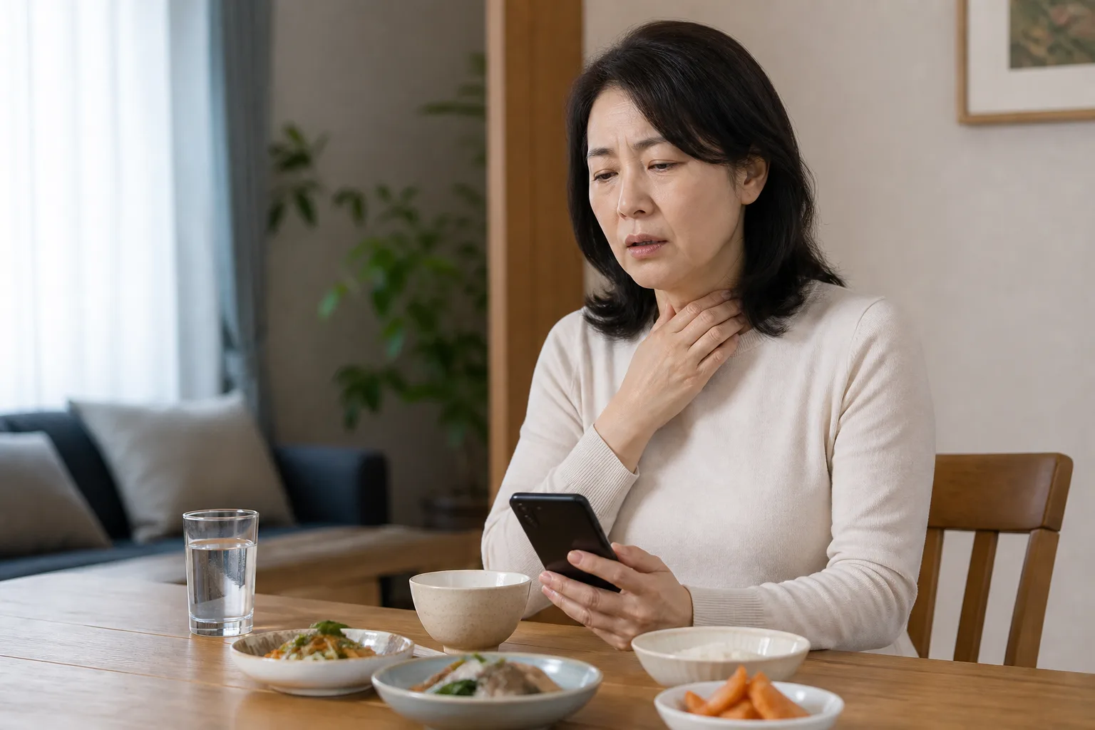 매핵기 진료 전 증상과 검사·기록을 확인하는 장면