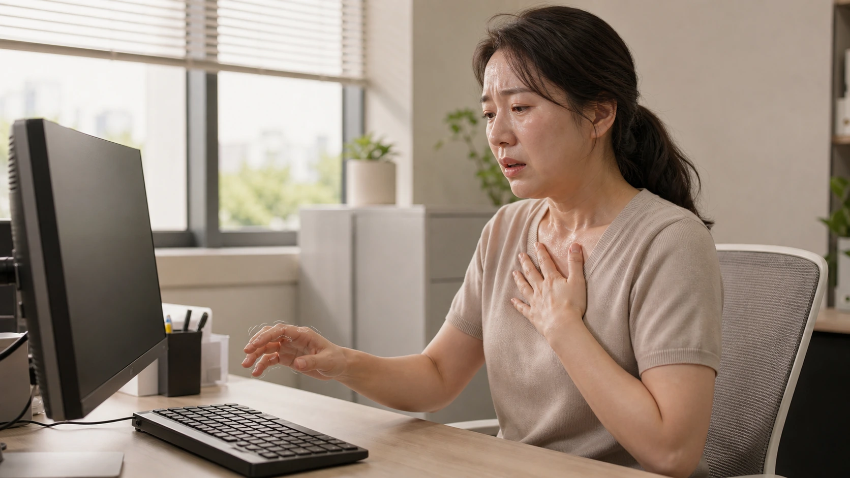 그레이브스병 진료 전 증상과 검사·기록을 확인하는 장면