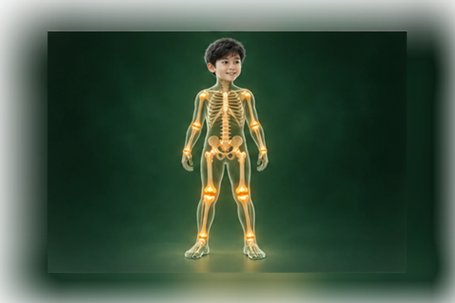 소아성장 아이의 머리부터 발끝까지 온전한 인체 형태에서 구조의 흐름을 선명한 황금빛으로 보여 주는 담적병 골든셋 교육 이미지