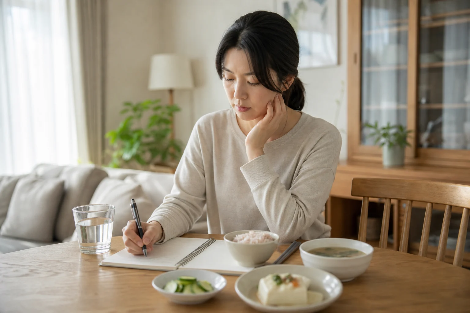 구취 환자가 식사와 입마름, 입냄새가 심한 시간을 생활 기록으로 적는 장면