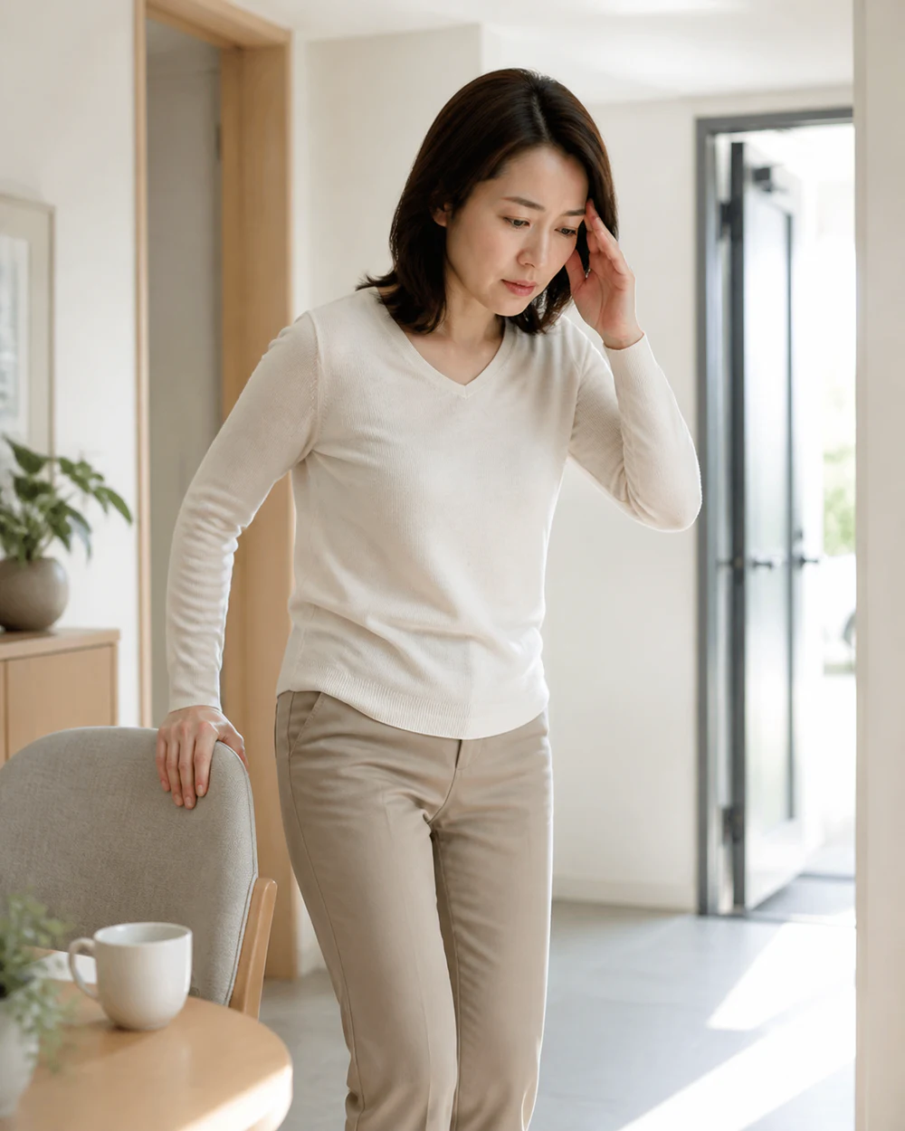 저혈압 진료 전 증상과 검사·기록을 확인하는 장면