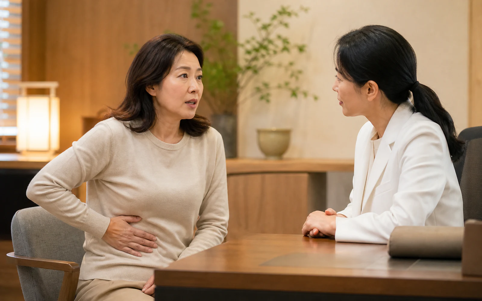 인슐린저항성으로 겪는 불편을 상담하는 환자와 의료진