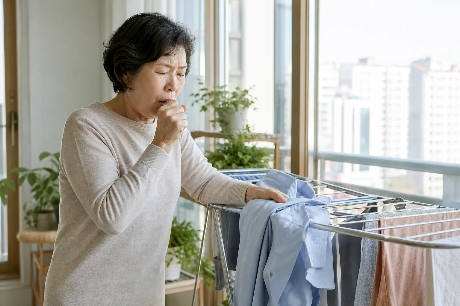 간질성 폐질환 진료 전 증상과 검사·기록을 확인하는 장면