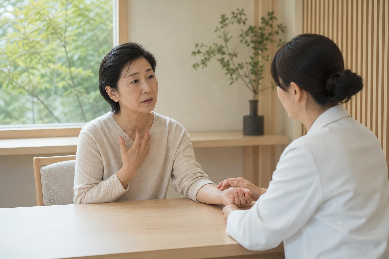 영양실조로 겪는 불편을 상담하는 환자와 의료진