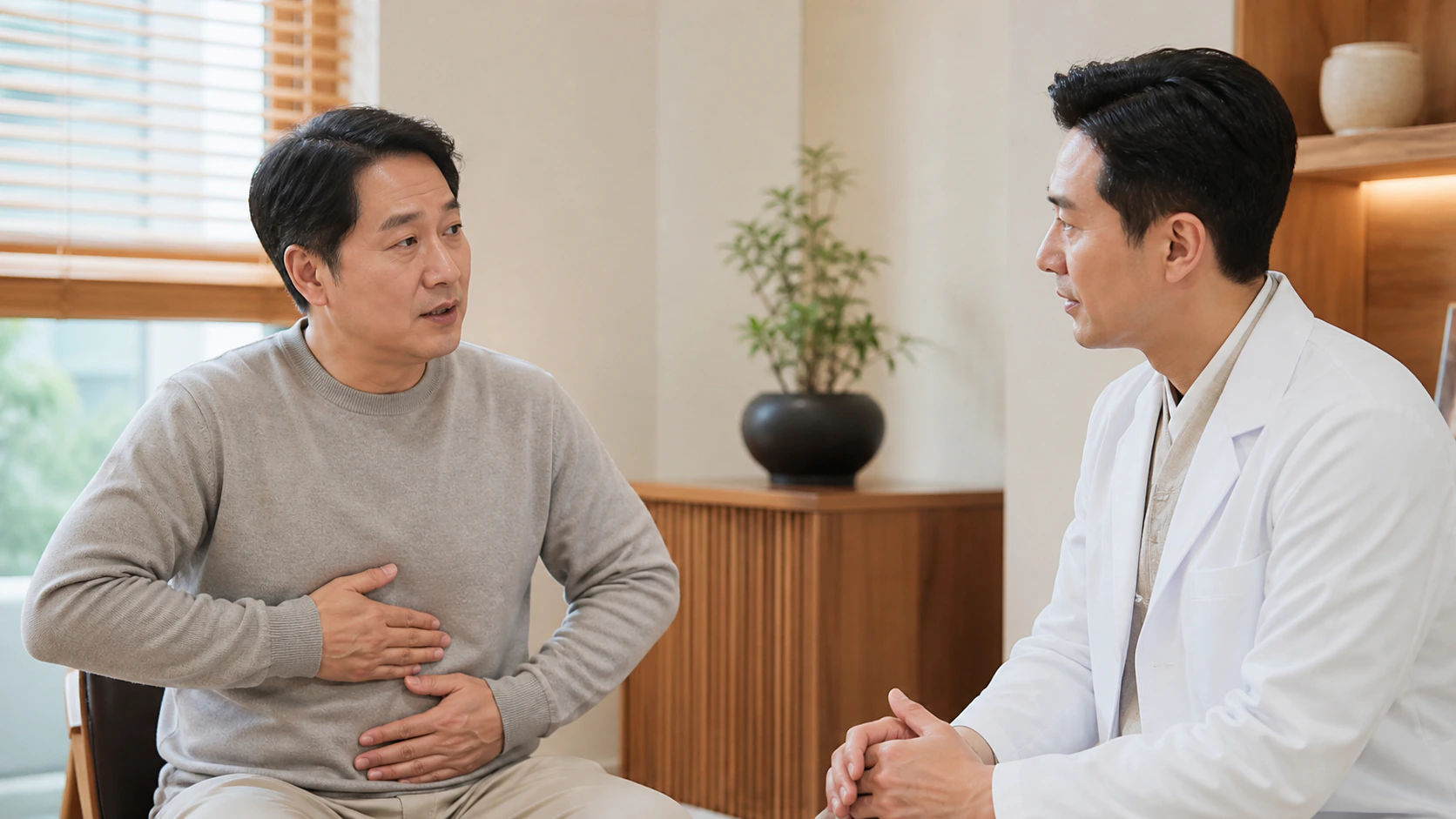 대사증후군으로 겪는 불편을 상담하는 환자와 의료진