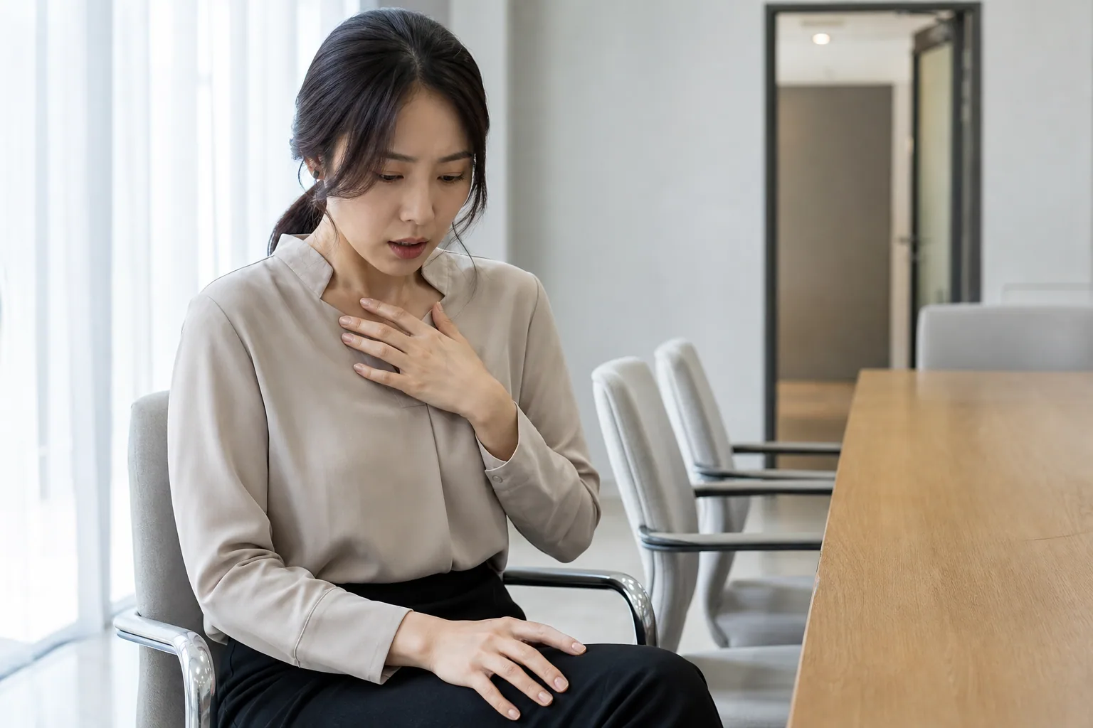 공황장애 진료 전 증상과 검사·기록을 확인하는 장면