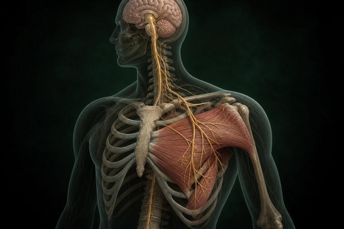 척수에서 대흉근과 앞어깨로 이어지는 대흉근통증 신호 경로