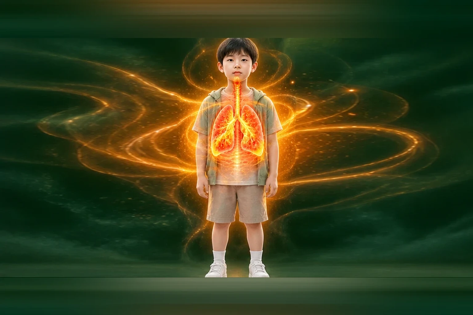 아이의 가슴과 몸 주변이 주황빛으로 표시된 전신 그림