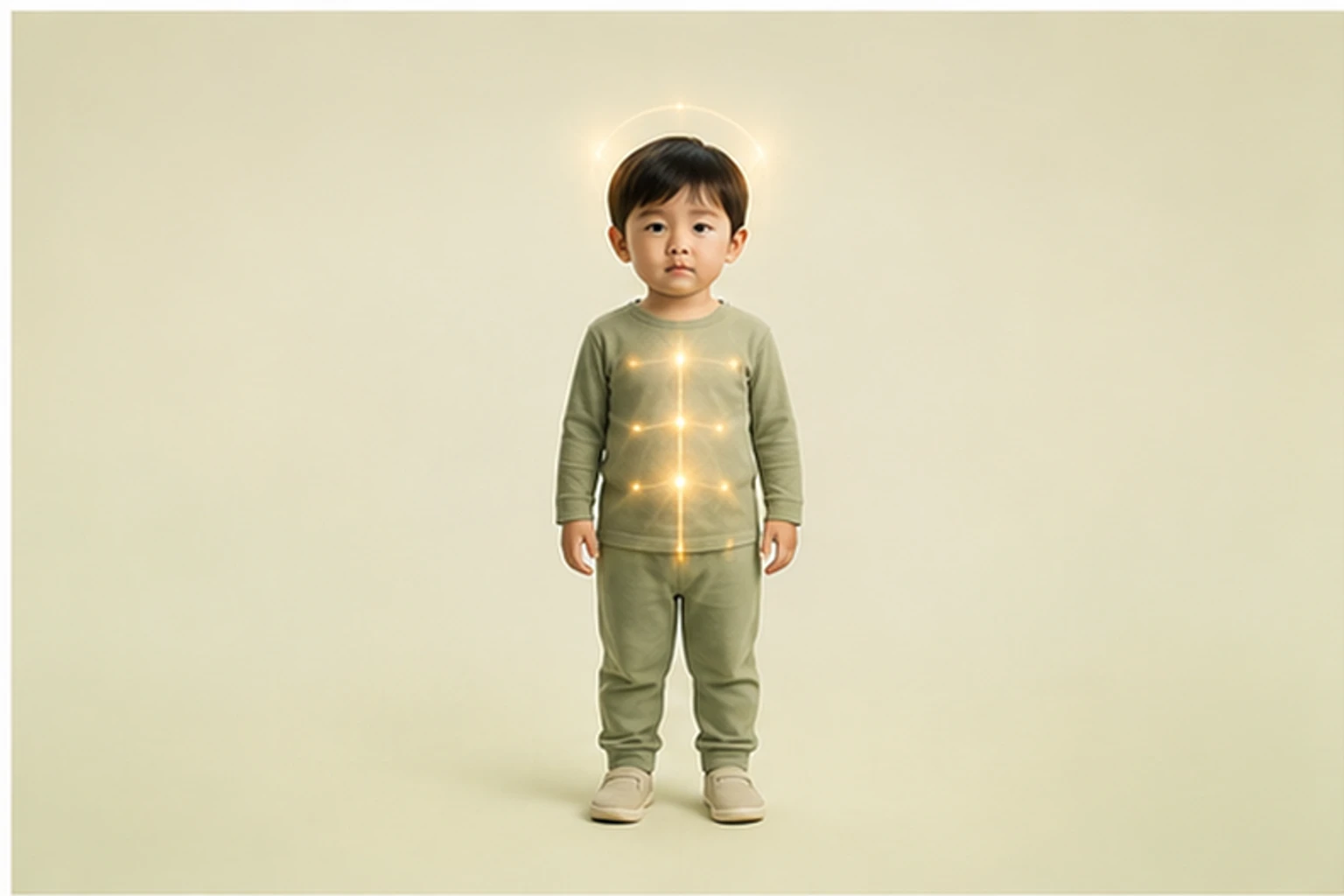 소아야제과 관련된 신체 부위를 머리부터 발끝까지 온전히 보이는 아이 위에 밝고 친근하게 보여 주는 소아 서양의학 교육 이미지