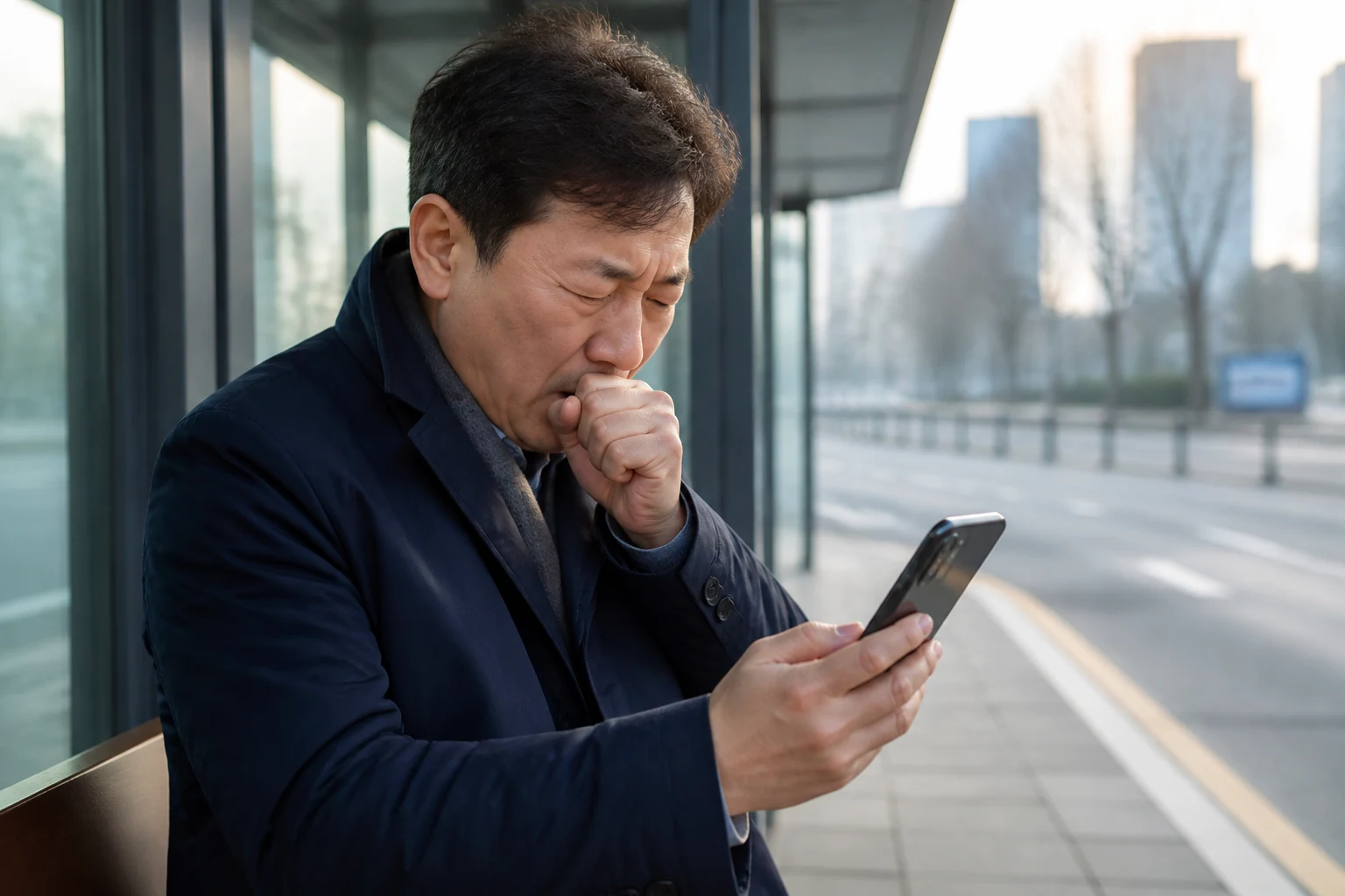 가래 진료 전 증상과 검사·기록을 확인하는 장면