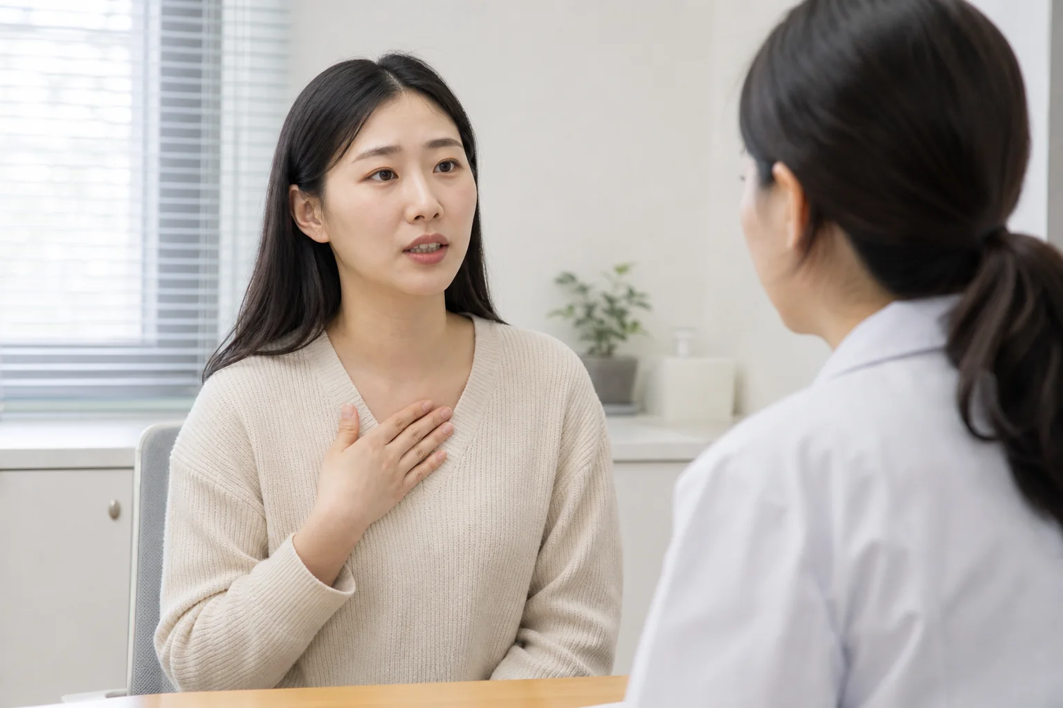 빈혈로 겪는 불편을 상담하는 환자와 의료진