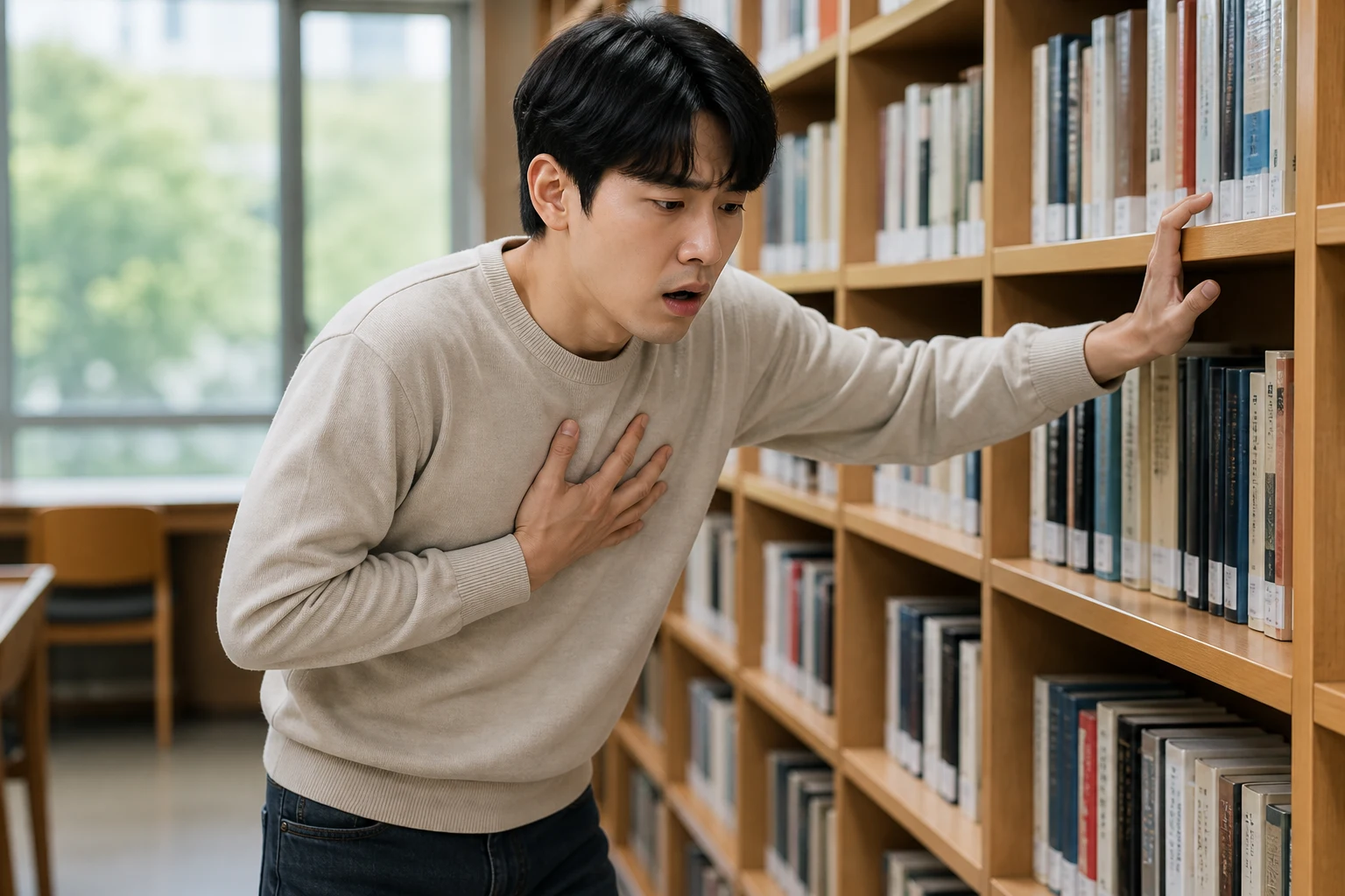 기흉 진료 전 증상과 검사·기록을 확인하는 장면