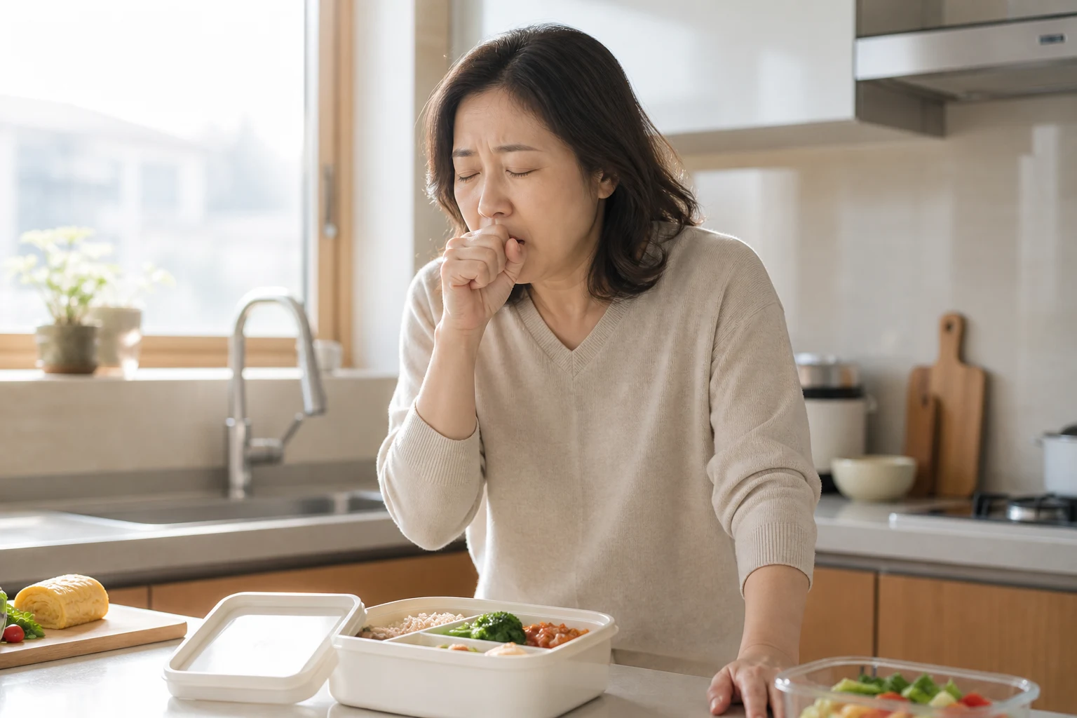 감기후기침 진료 전 증상과 검사·기록을 확인하는 장면
