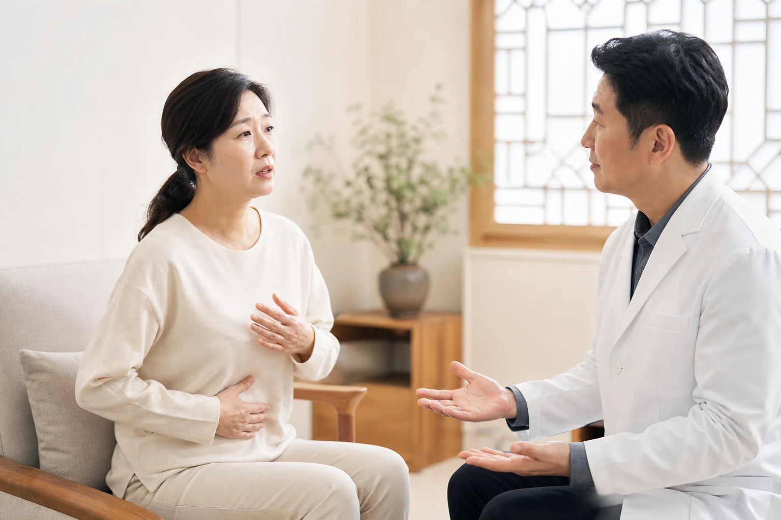 당뇨전단계로 겪는 불편을 상담하는 환자와 의료진
