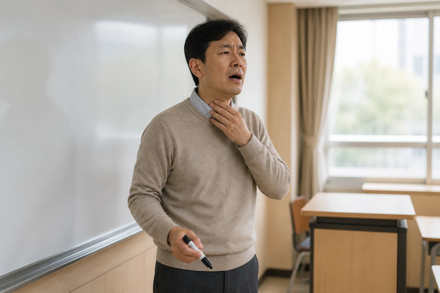 역류성인후두염 진료 전 증상과 검사·기록을 확인하는 장면