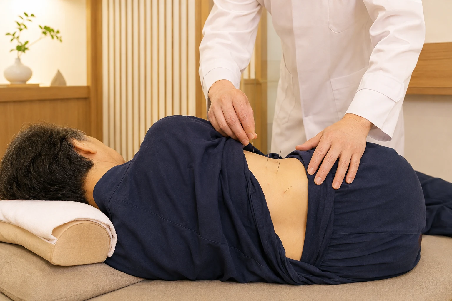 골다공증 환자의 증상 부위를 실제로 치료하는 한국인 중심 한의원 임상 장면