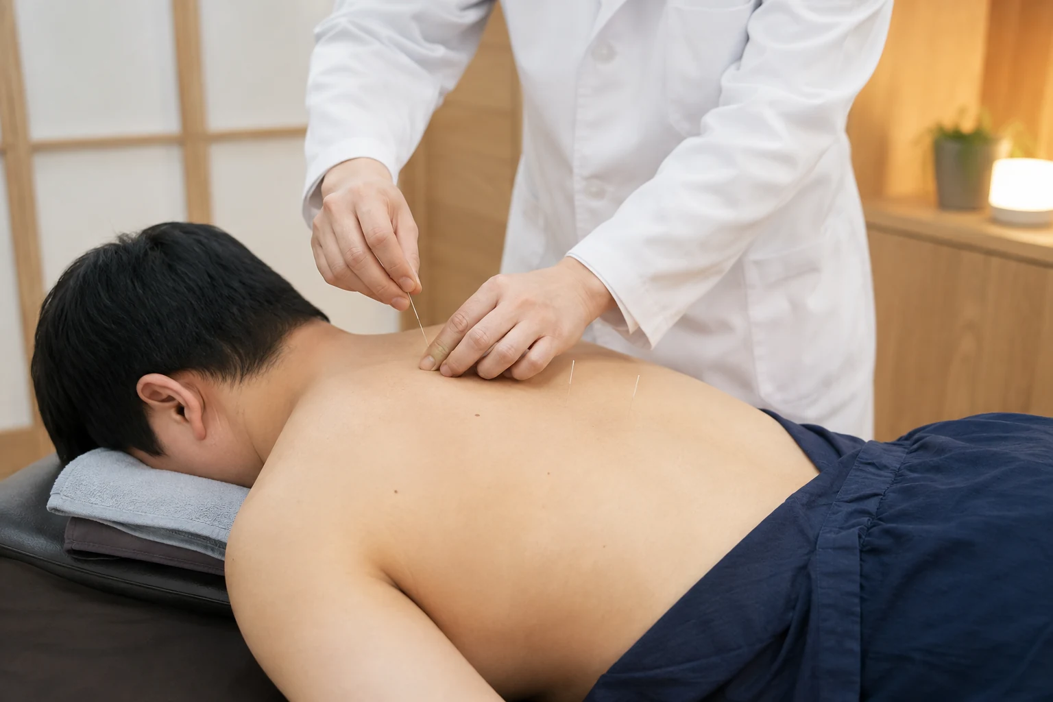 등 근막통증증후군 환자의 증상 부위를 실제로 치료하는 한국인 중심 한의원 임상 장면