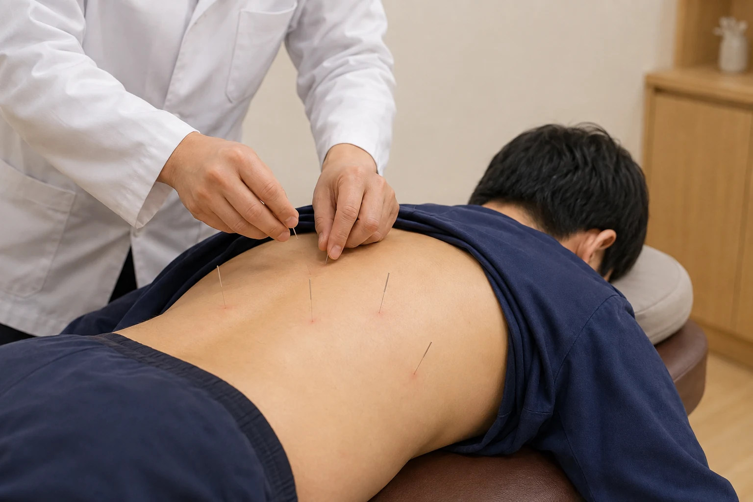 흉추디스크 환자의 증상 부위를 실제로 치료하는 한국인 중심 한의원 임상 장면