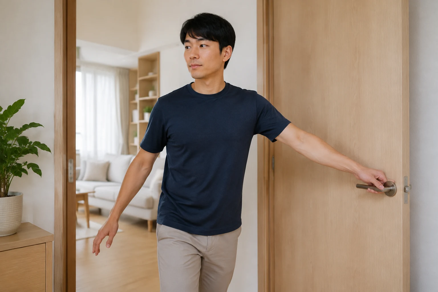 대흉근통증 증상이 호전되어 일상 활동을 편안히 이어가는 한국인 환자의 생활 장면