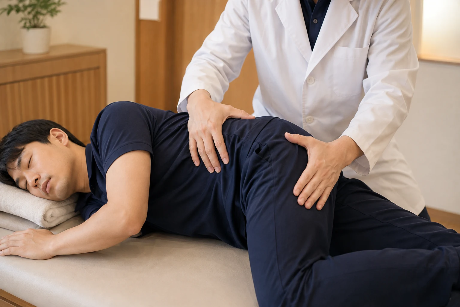 허리 통증 환자의 증상 부위를 실제로 치료하는 한국인 중심 한의원 임상 장면