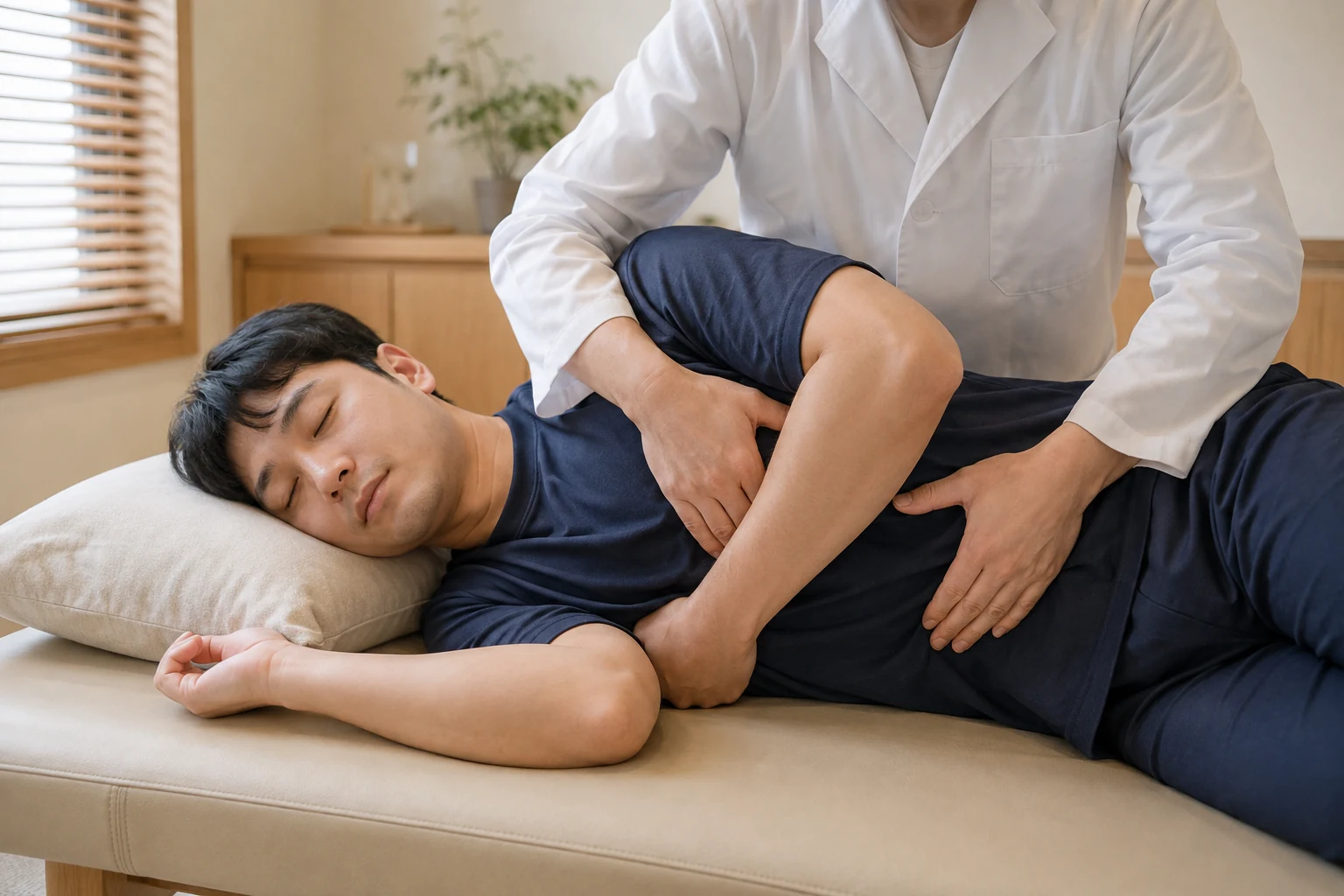 요방형근통증 환자의 증상 부위를 실제로 치료하는 한국인 중심 한의원 임상 장면