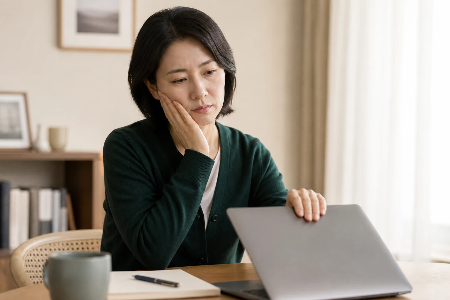 비정형안면통으로 노트북 업무 중 볼 통증 때문에 화면 보기를 멈춘 환자