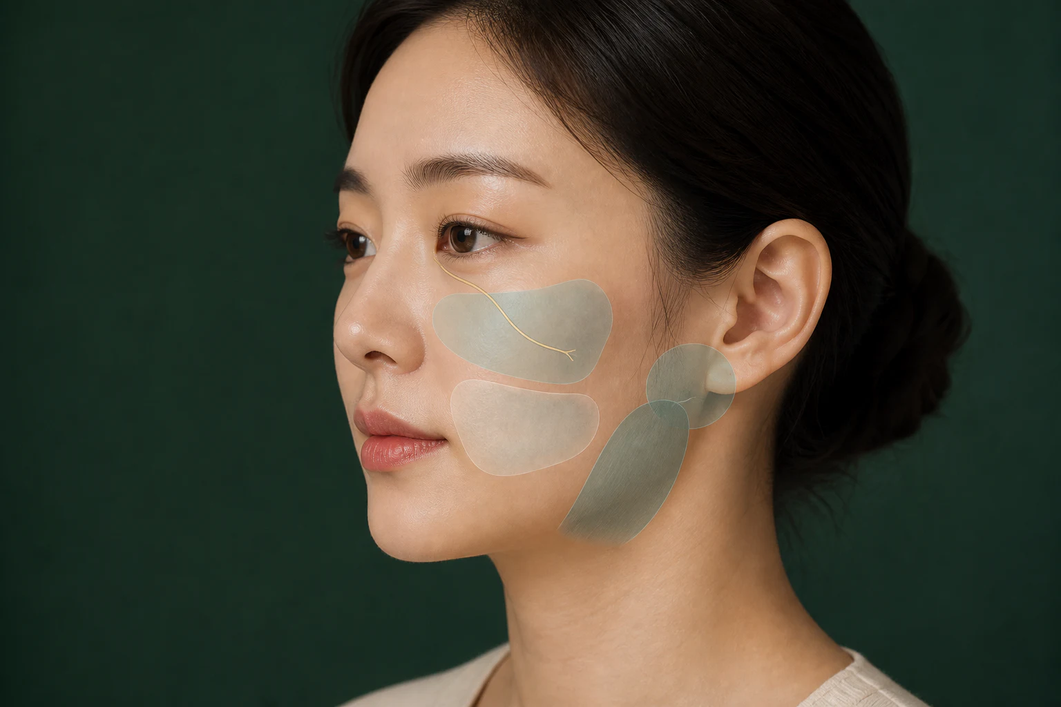 광대 아래·윗니 주변·귀 앞 턱관절·저작근 부위를 함께 비교하는 임상 감별 영역 개념 이미지