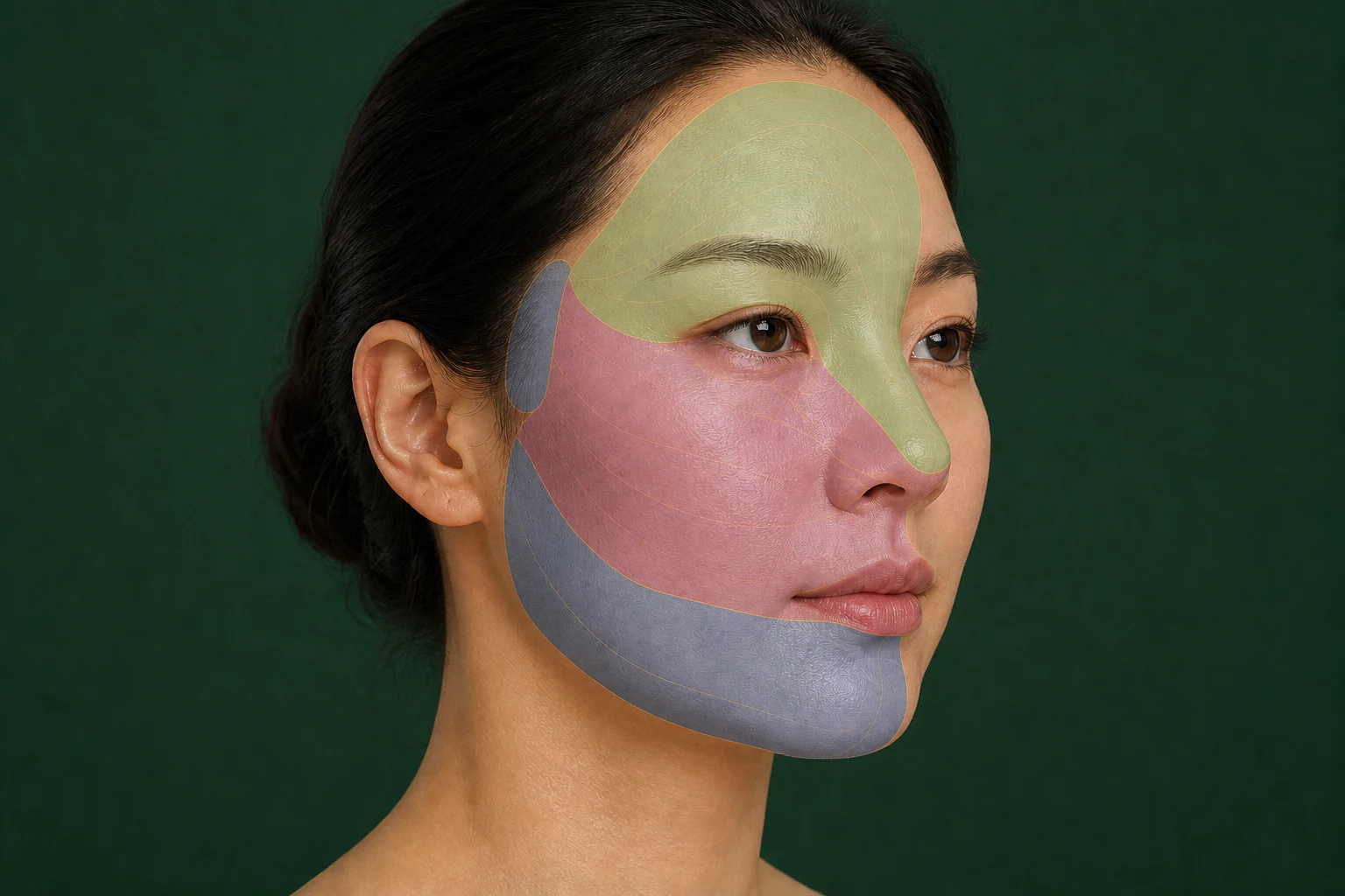 삼차신경 V1·V2·V3의 얼굴 감각 영역을 피부 표면에 나누어 보여 주는 의료 개념 이미지