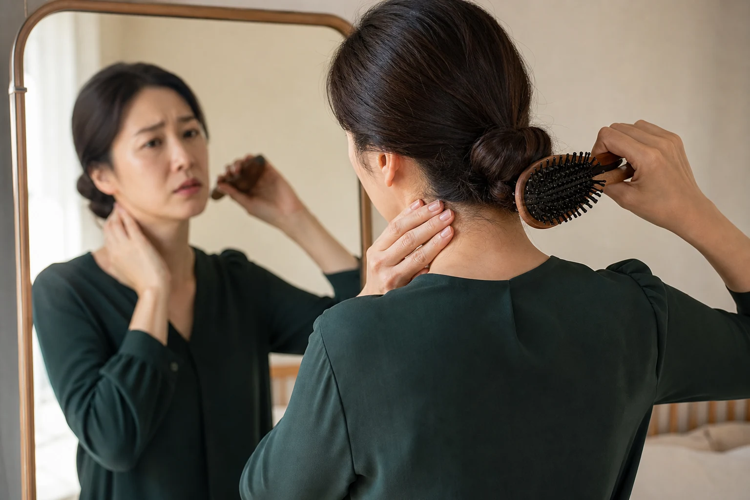 후두신경통으로 외출 준비 중 머리를 빗다가 뒤통수가 아파 손을 멈춘 환자