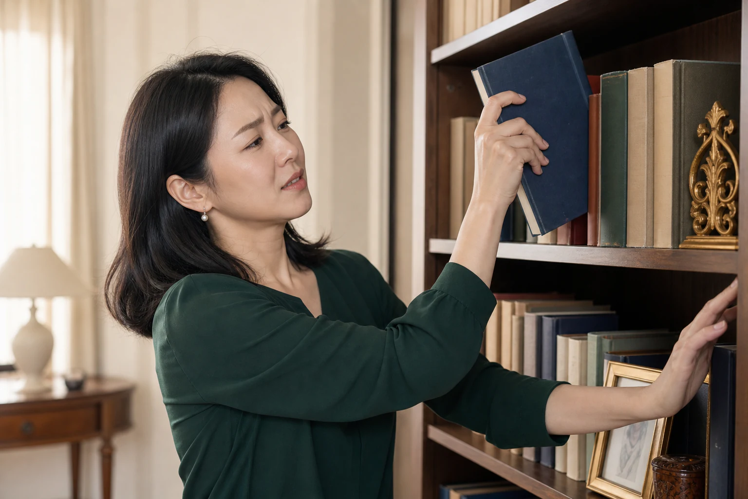 관절와순손상으로 책장 높은 곳의 책을 꺼내다 어깨가 아파 멈춘 환자
