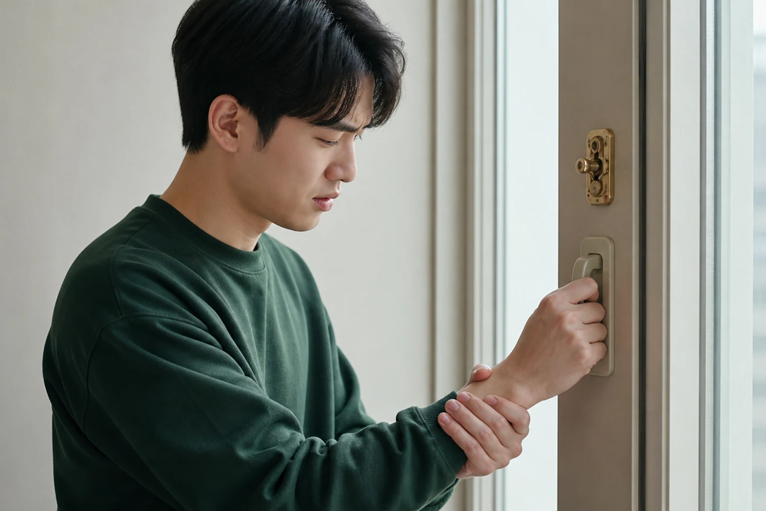 손목염좌로 집에서 창문 손잡이를 돌리다 손목이 아파 멈춘 환자